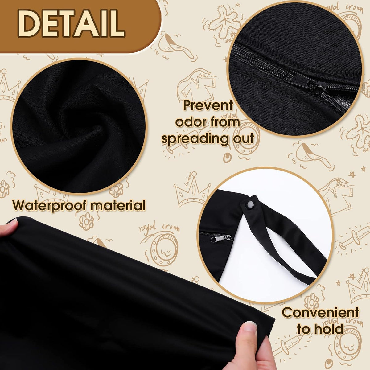 2 Pack Travel Laundry Bags, Large Waterproof Gym Bags, Washable Swimsuit Bag, Reusable Dirty Clothes Bag for Gym Beach Swimming Yoga, Black