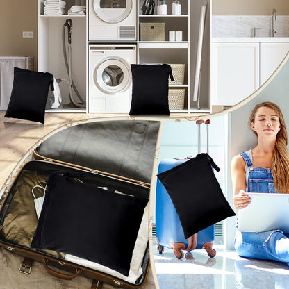 2 Pack Travel Laundry Bags, Large Waterproof Gym Bags, Washable Swimsuit Bag, Reusable Dirty Clothes Bag for Gym Beach Swimming Yoga, Black