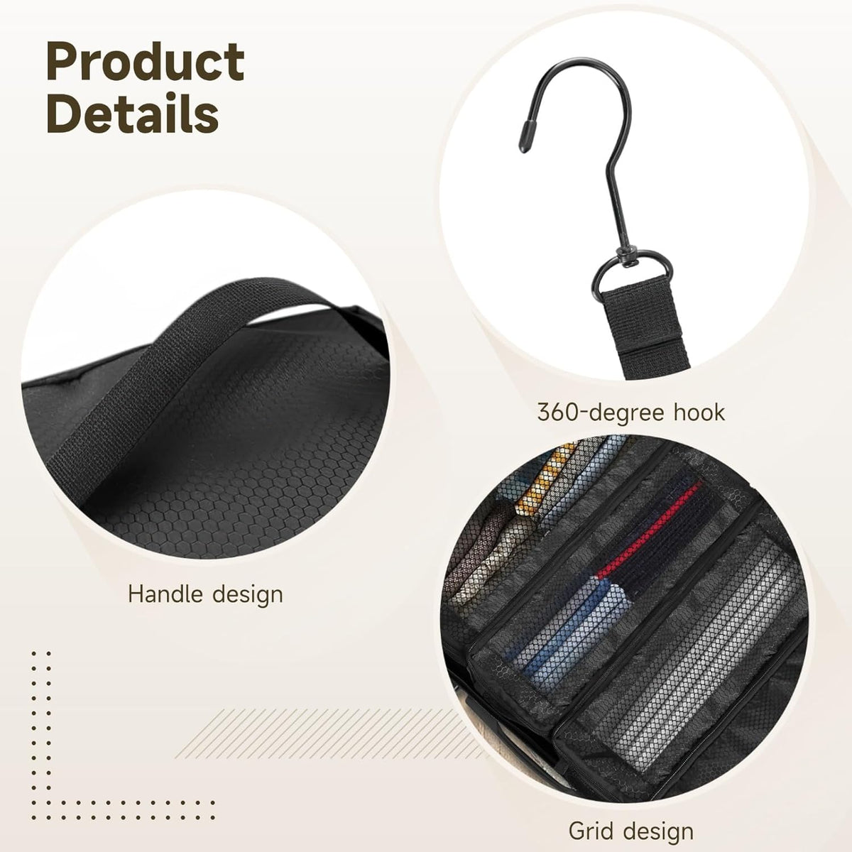 Multifunctional 4-Layer Clothes Storage Hanging Organizer, Foldable Suitcase Organizer with Side Pockets, 360° Hook, Oxford Fabric, Black Portable Hanging Travel Shelves (19.8 x 14.6 x 9 in)