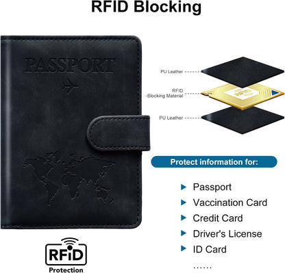 Family Passport Holder for Travel Women and Men RFID Blocking Passport Holder with Zipper Multi-functional Passport Wallet Passport Case Passport cover Travel Essentials