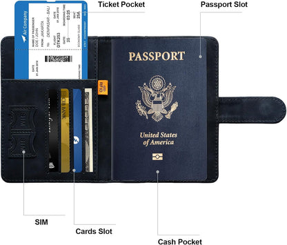 Family Passport Holder for Travel Women and Men RFID Blocking Passport Holder with Zipper Multi-functional Passport Wallet Passport Case Passport cover Travel Essentials