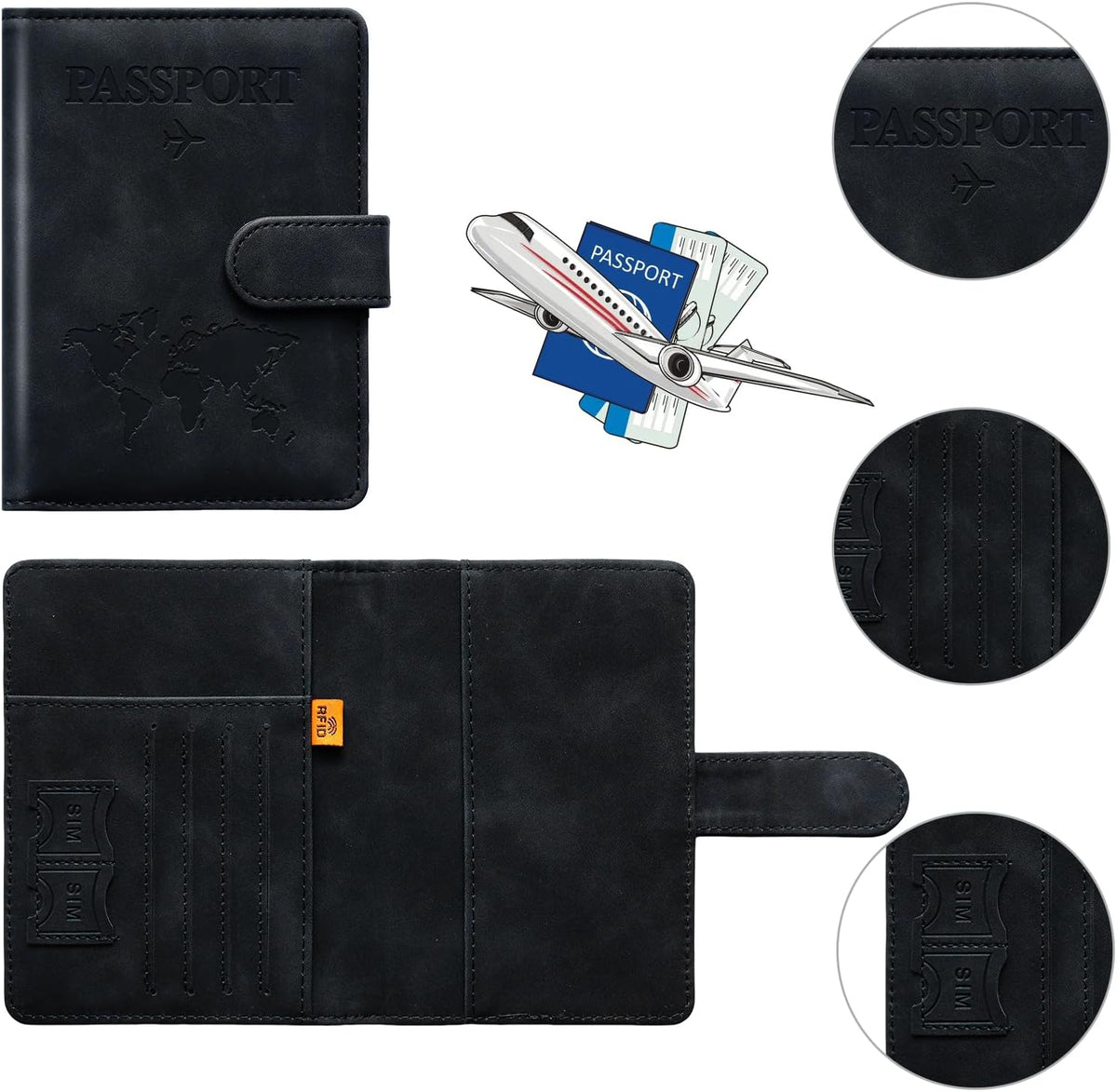Family Passport Holder for Travel Women and Men RFID Blocking Passport Holder with Zipper Multi-functional Passport Wallet Passport Case Passport cover Travel Essentials