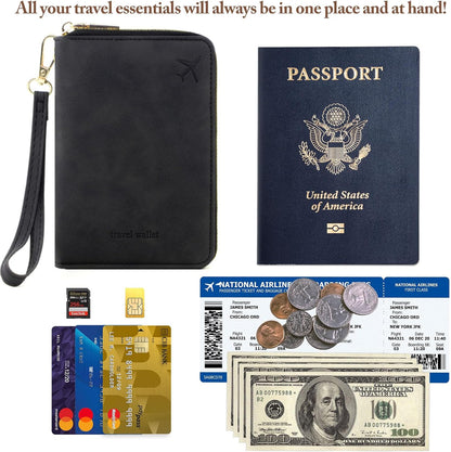 Family Passport Holder for Travel Women and Men RFID Blocking Passport Holder with Zipper Multi-functional Passport Wallet Passport Case Passport cover Travel Essentials