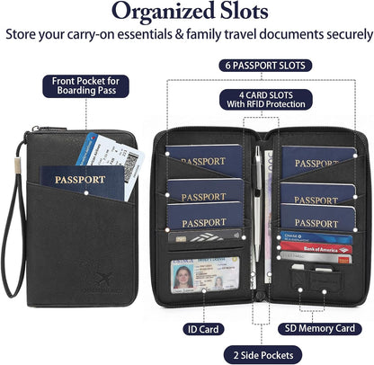 Family Passport Holder for Travel Women and Men RFID Blocking Passport Holder with Zipper Multi-functional Passport Wallet Passport Case Passport cover Travel Essentials