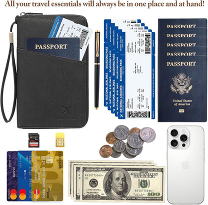 Family Passport Holder for Travel Women and Men RFID Blocking Passport Holder with Zipper Multi-functional Passport Wallet Passport Case Passport cover Travel Essentials
