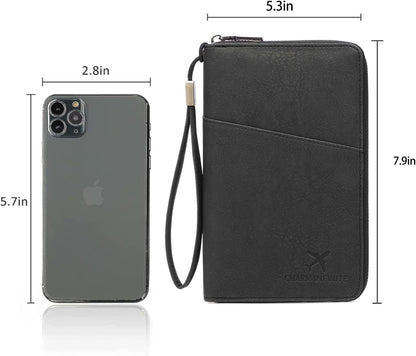 Family Passport Holder for Travel Women and Men RFID Blocking Passport Holder with Zipper Multi-functional Passport Wallet Passport Case Passport cover Travel Essentials