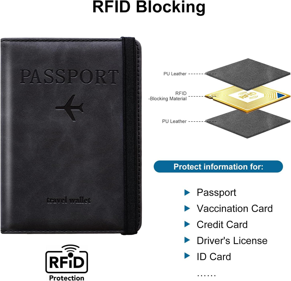Family Passport Holder for Travel Women and Men RFID Blocking Passport Holder with Zipper Multi-functional Passport Wallet Passport Case Passport cover Travel Essentials