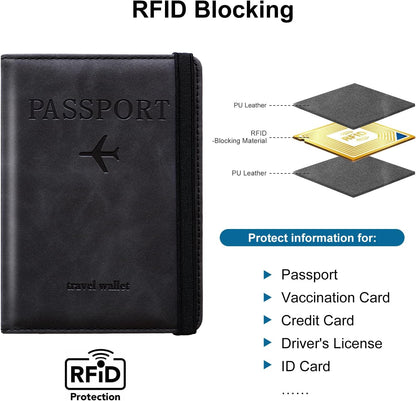 Family Passport Holder for Travel Women and Men RFID Blocking Passport Holder with Zipper Multi-functional Passport Wallet Passport Case Passport cover Travel Essentials
