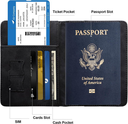 Family Passport Holder for Travel Women and Men RFID Blocking Passport Holder with Zipper Multi-functional Passport Wallet Passport Case Passport cover Travel Essentials