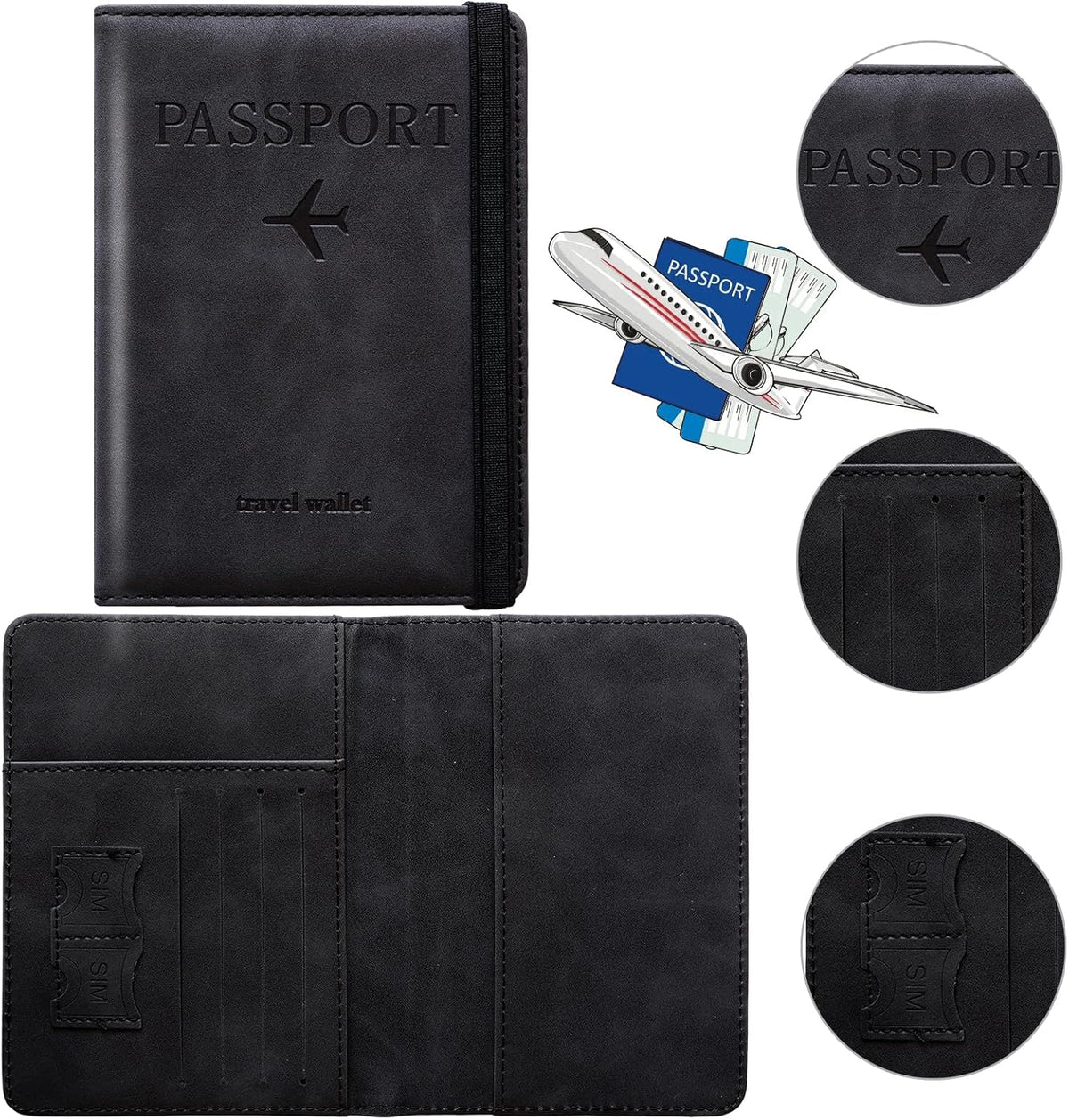 Family Passport Holder for Travel Women and Men RFID Blocking Passport Holder with Zipper Multi-functional Passport Wallet Passport Case Passport cover Travel Essentials