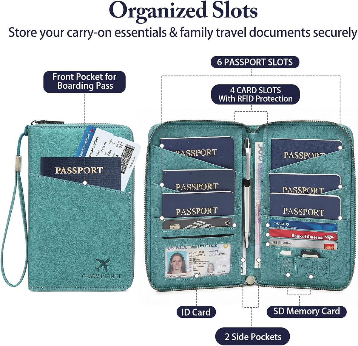Family Passport Holder for Travel Women and Men RFID Blocking Passport Holder with Zipper Multi-functional Passport Wallet Passport Case Passport cover Travel Essentials