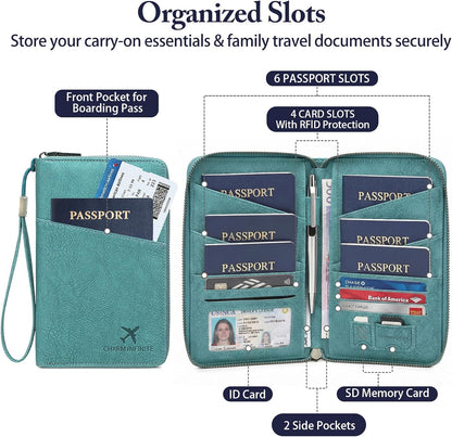 Family Passport Holder for Travel Women and Men RFID Blocking Passport Holder with Zipper Multi-functional Passport Wallet Passport Case Passport cover Travel Essentials