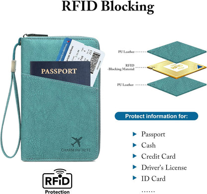 Family Passport Holder for Travel Women and Men RFID Blocking Passport Holder with Zipper Multi-functional Passport Wallet Passport Case Passport cover Travel Essentials