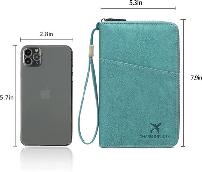 Family Passport Holder for Travel Women and Men RFID Blocking Passport Holder with Zipper Multi-functional Passport Wallet Passport Case Passport cover Travel Essentials