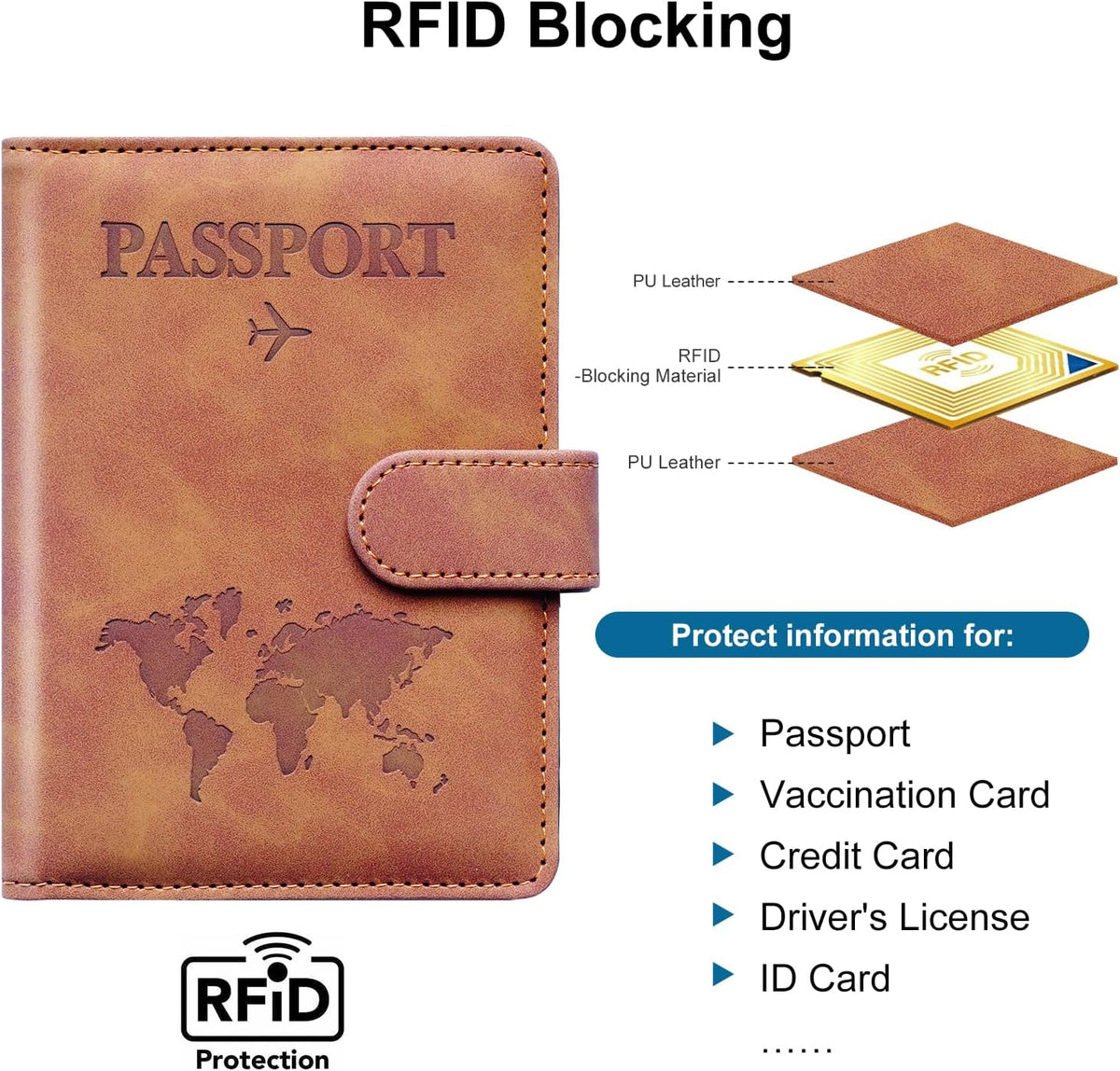 Family Passport Holder for Travel Women and Men RFID Blocking Passport Holder with Zipper Multi-functional Passport Wallet Passport Case Passport cover Travel Essentials