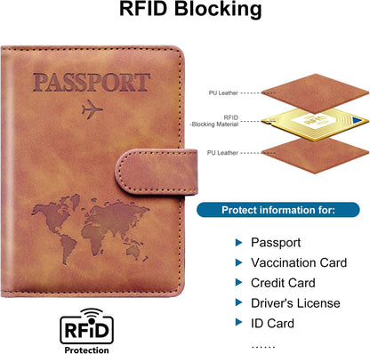 Family Passport Holder for Travel Women and Men RFID Blocking Passport Holder with Zipper Multi-functional Passport Wallet Passport Case Passport cover Travel Essentials