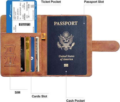 Family Passport Holder for Travel Women and Men RFID Blocking Passport Holder with Zipper Multi-functional Passport Wallet Passport Case Passport cover Travel Essentials