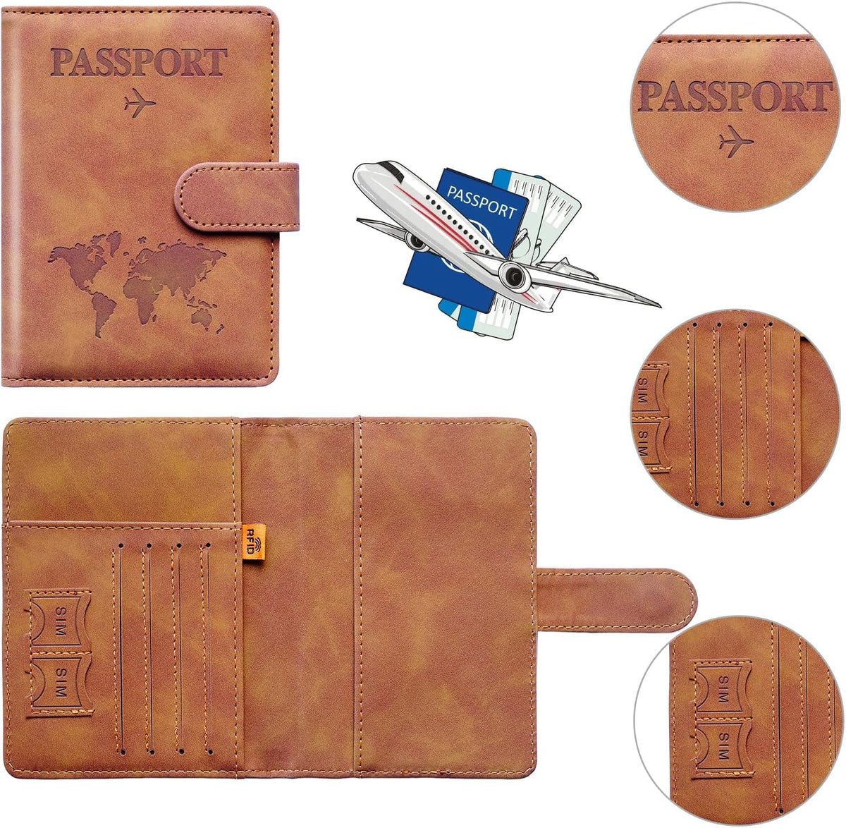 Family Passport Holder for Travel Women and Men RFID Blocking Passport Holder with Zipper Multi-functional Passport Wallet Passport Case Passport cover Travel Essentials