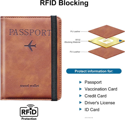 Family Passport Holder for Travel Women and Men RFID Blocking Passport Holder with Zipper Multi-functional Passport Wallet Passport Case Passport cover Travel Essentials