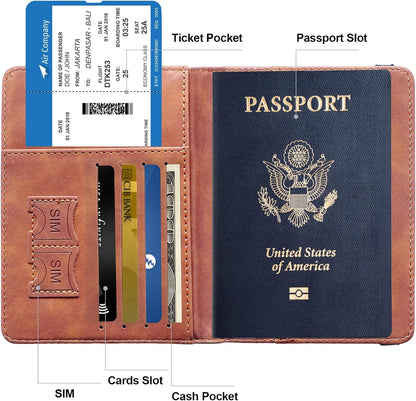Family Passport Holder for Travel Women and Men RFID Blocking Passport Holder with Zipper Multi-functional Passport Wallet Passport Case Passport cover Travel Essentials