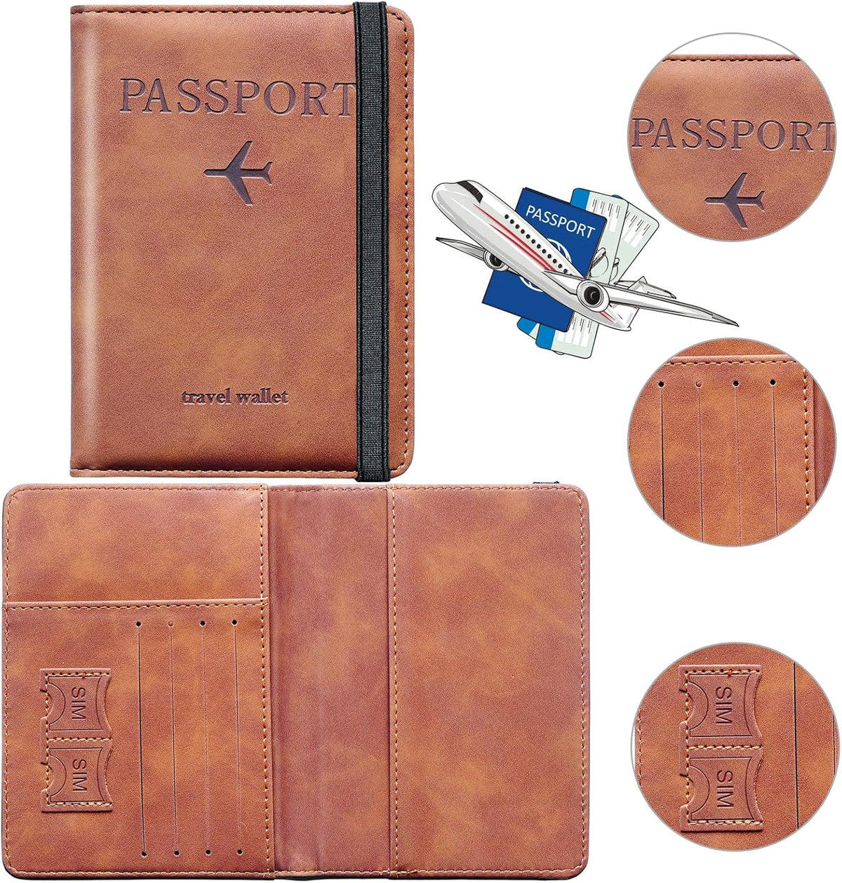 Family Passport Holder for Travel Women and Men RFID Blocking Passport Holder with Zipper Multi-functional Passport Wallet Passport Case Passport cover Travel Essentials