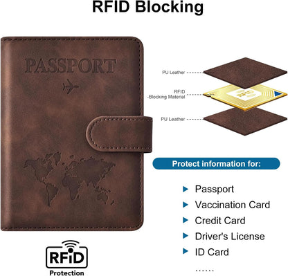 Family Passport Holder for Travel Women and Men RFID Blocking Passport Holder with Zipper Multi-functional Passport Wallet Passport Case Passport cover Travel Essentials