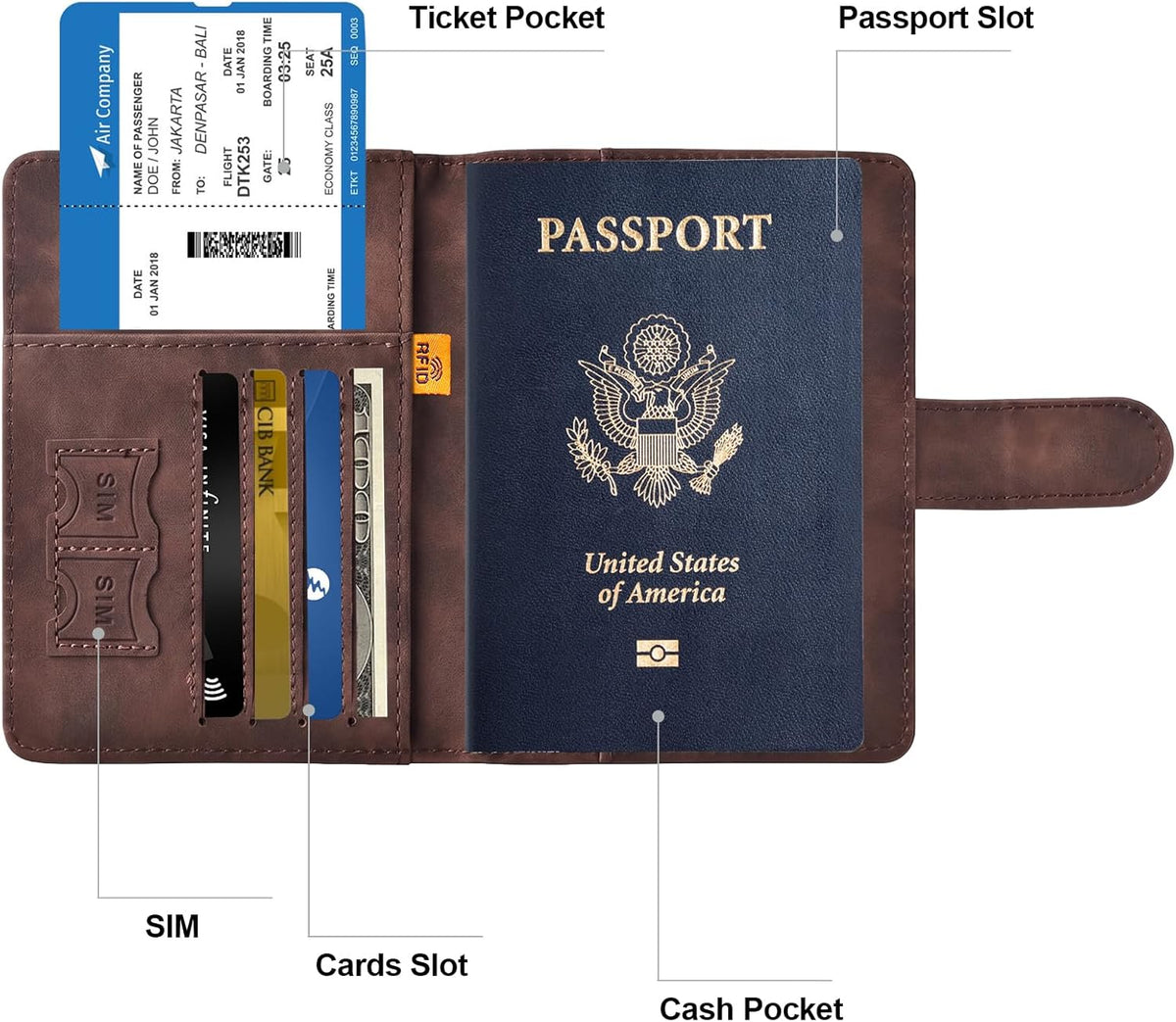 Family Passport Holder for Travel Women and Men RFID Blocking Passport Holder with Zipper Multi-functional Passport Wallet Passport Case Passport cover Travel Essentials