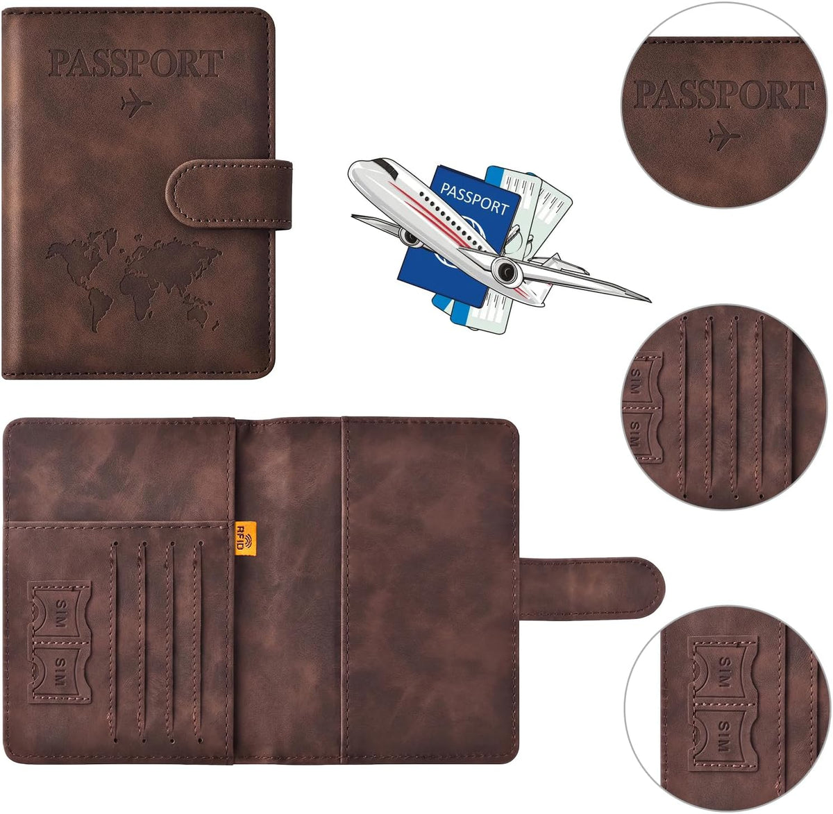 Family Passport Holder for Travel Women and Men RFID Blocking Passport Holder with Zipper Multi-functional Passport Wallet Passport Case Passport cover Travel Essentials