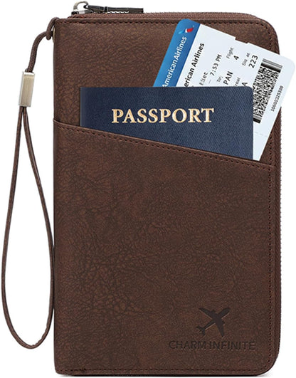 Family Passport Holder for Travel Women and Men RFID Blocking Passport Holder with Zipper Multi-functional Passport Wallet Passport Case Passport cover Travel Essentials