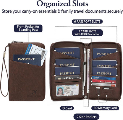 Family Passport Holder for Travel Women and Men RFID Blocking Passport Holder with Zipper Multi-functional Passport Wallet Passport Case Passport cover Travel Essentials