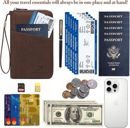 Family Passport Holder for Travel Women and Men RFID Blocking Passport Holder with Zipper Multi-functional Passport Wallet Passport Case Passport cover Travel Essentials