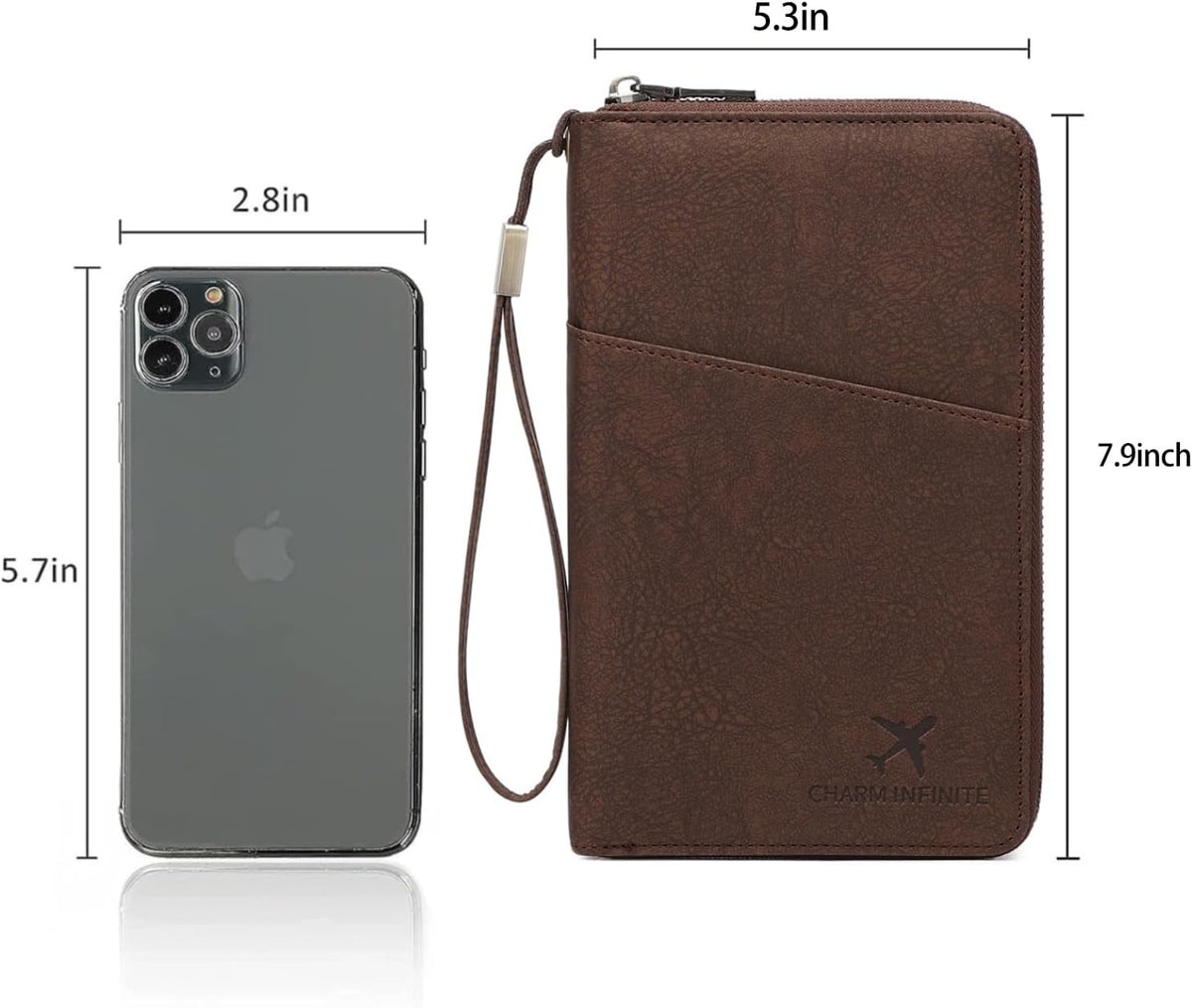 Family Passport Holder for Travel Women and Men RFID Blocking Passport Holder with Zipper Multi-functional Passport Wallet Passport Case Passport cover Travel Essentials