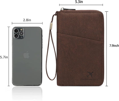 Family Passport Holder for Travel Women and Men RFID Blocking Passport Holder with Zipper Multi-functional Passport Wallet Passport Case Passport cover Travel Essentials
