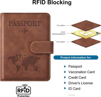 Family Passport Holder for Travel Women and Men RFID Blocking Passport Holder with Zipper Multi-functional Passport Wallet Passport Case Passport cover Travel Essentials