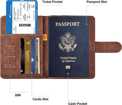 Family Passport Holder for Travel Women and Men RFID Blocking Passport Holder with Zipper Multi-functional Passport Wallet Passport Case Passport cover Travel Essentials