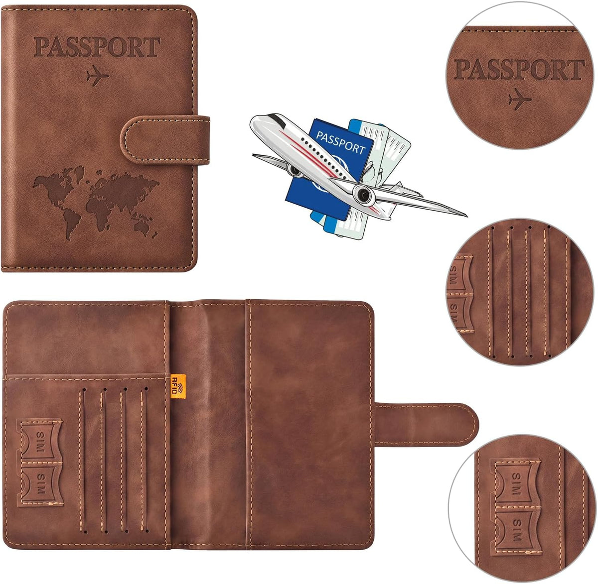 Family Passport Holder for Travel Women and Men RFID Blocking Passport Holder with Zipper Multi-functional Passport Wallet Passport Case Passport cover Travel Essentials