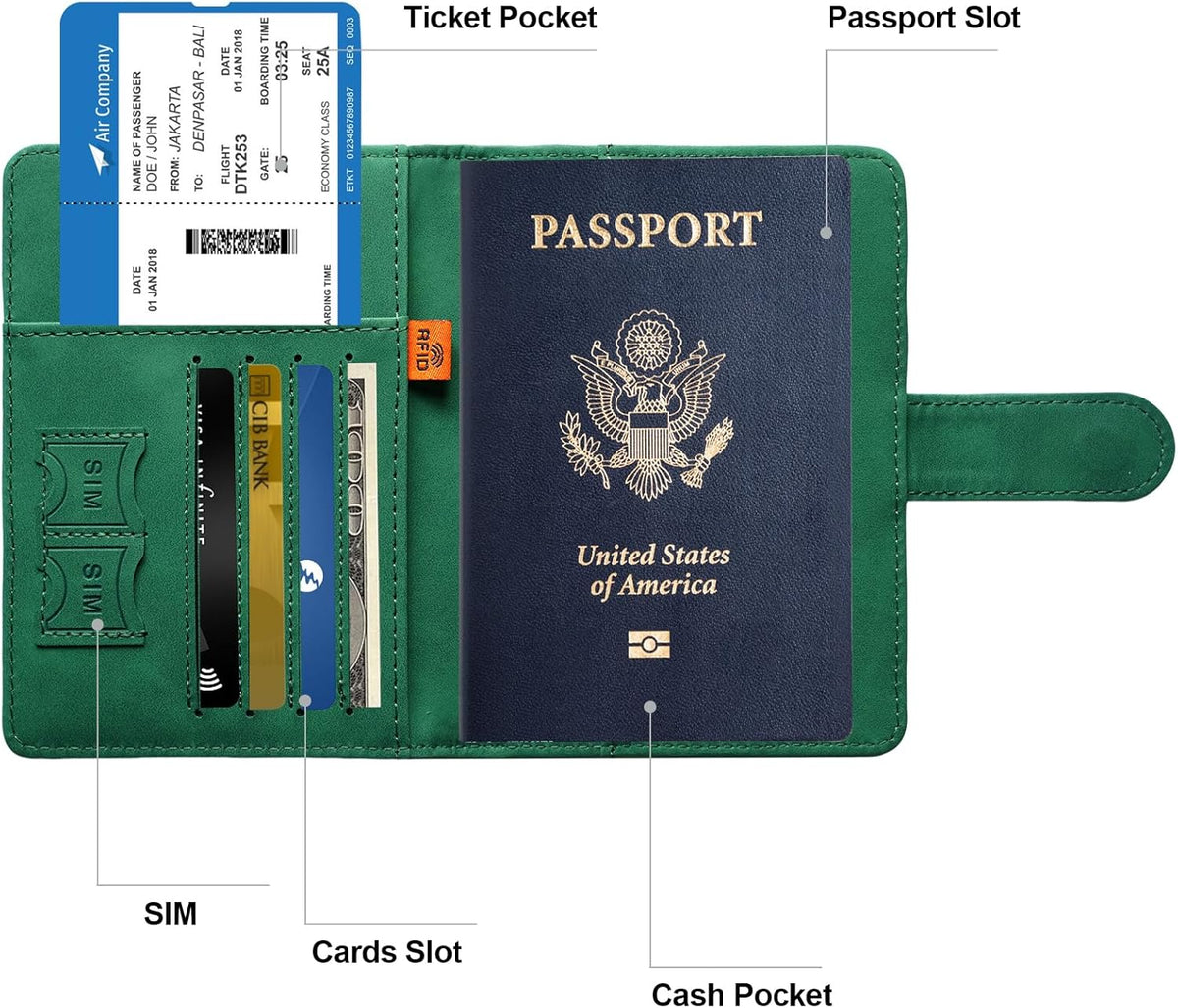 Family Passport Holder for Travel Women and Men RFID Blocking Passport Holder with Zipper Multi-functional Passport Wallet Passport Case Passport cover Travel Essentials