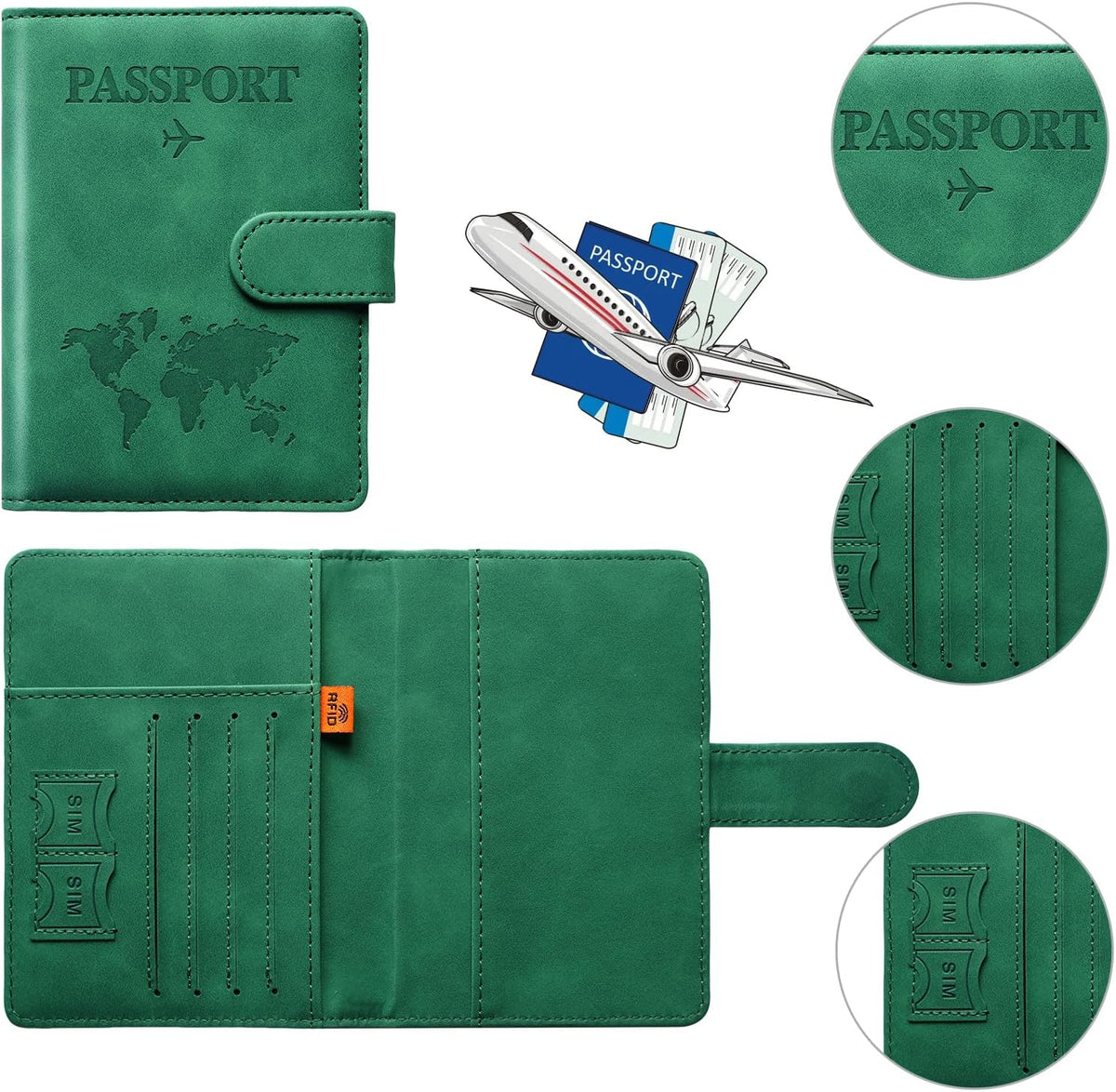 Family Passport Holder for Travel Women and Men RFID Blocking Passport Holder with Zipper Multi-functional Passport Wallet Passport Case Passport cover Travel Essentials