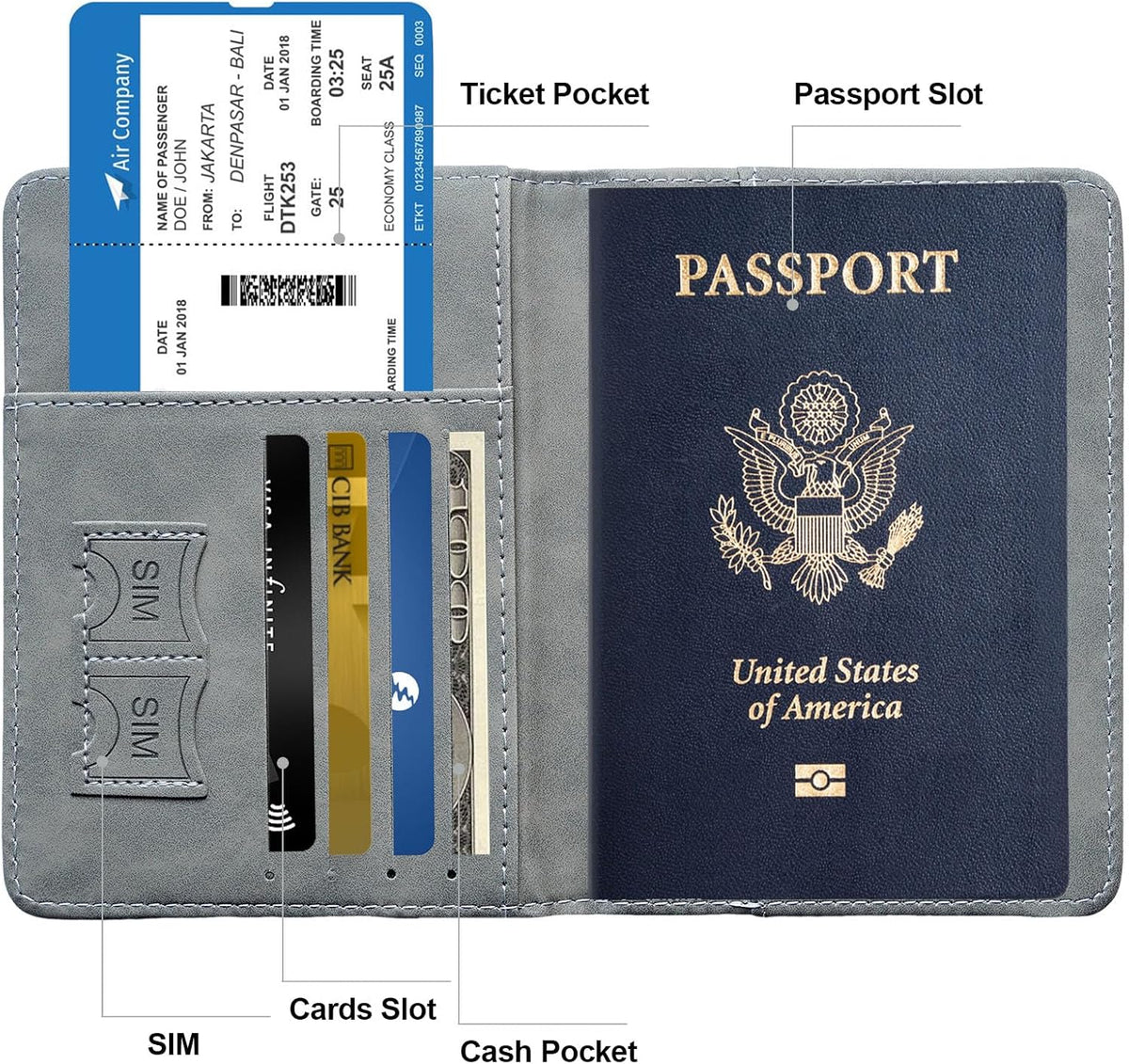 Family Passport Holder for Travel Women and Men RFID Blocking Passport Holder with Zipper Multi-functional Passport Wallet Passport Case Passport cover Travel Essentials