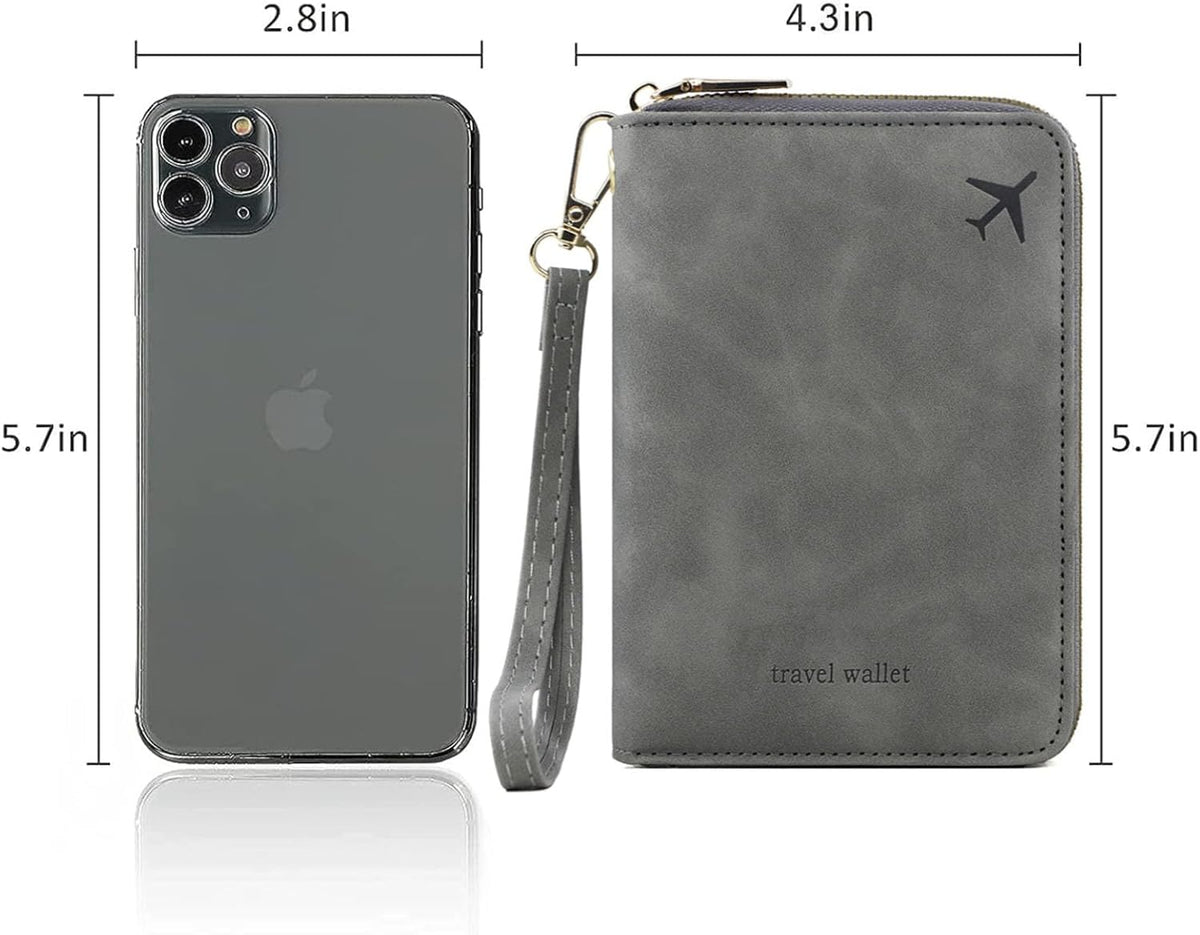 Family Passport Holder for Travel Women and Men RFID Blocking Passport Holder with Zipper Multi-functional Passport Wallet Passport Case Passport cover Travel Essentials
