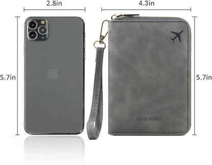 Family Passport Holder for Travel Women and Men RFID Blocking Passport Holder with Zipper Multi-functional Passport Wallet Passport Case Passport cover Travel Essentials