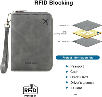 Family Passport Holder for Travel Women and Men RFID Blocking Passport Holder with Zipper Multi-functional Passport Wallet Passport Case Passport cover Travel Essentials