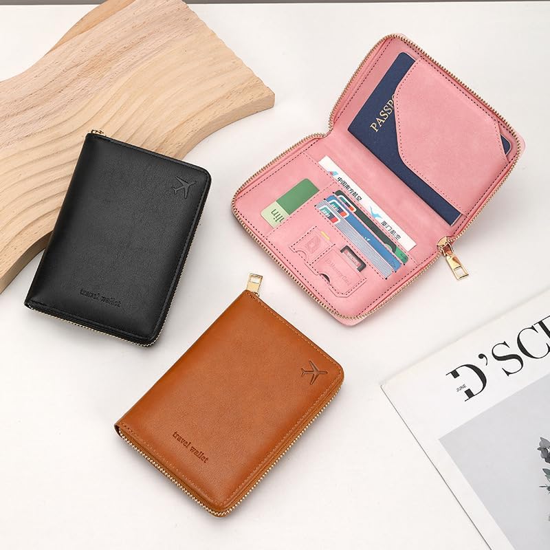 Family Passport Holder for Travel Women and Men RFID Blocking Passport Holder with Zipper Multi-functional Passport Wallet Passport Case Passport cover Travel Essentials