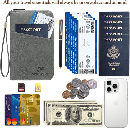 Family Passport Holder for Travel Women and Men RFID Blocking Passport Holder with Zipper Multi-functional Passport Wallet Passport Case Passport cover Travel Essentials