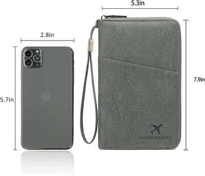 Family Passport Holder for Travel Women and Men RFID Blocking Passport Holder with Zipper Multi-functional Passport Wallet Passport Case Passport cover Travel Essentials