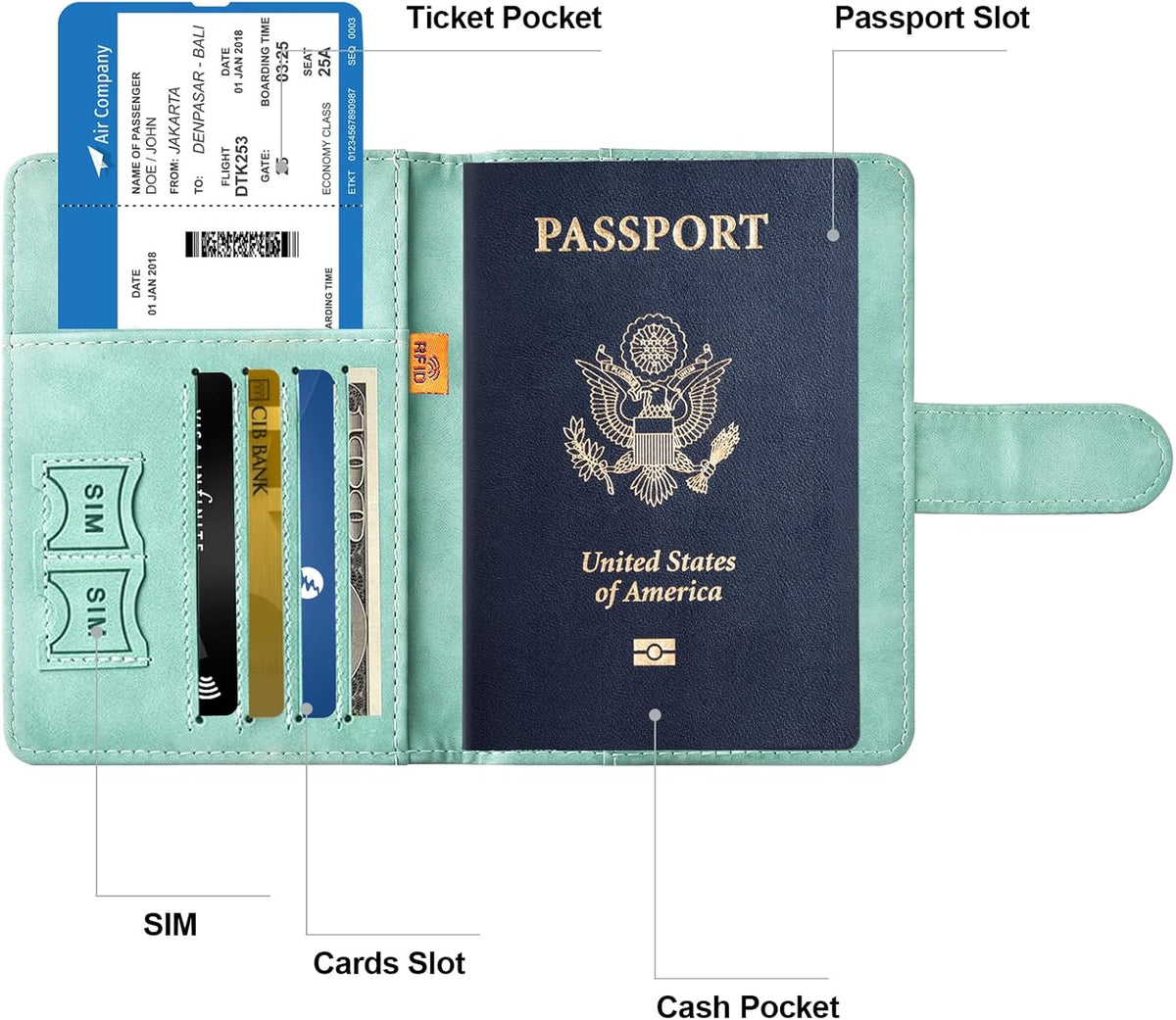 Family Passport Holder for Travel Women and Men RFID Blocking Passport Holder with Zipper Multi-functional Passport Wallet Passport Case Passport cover Travel Essentials