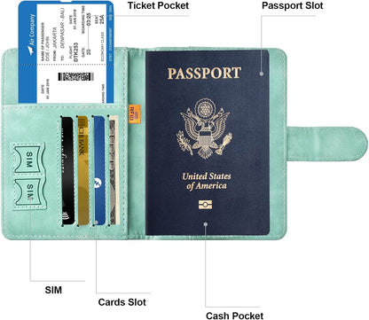 Family Passport Holder for Travel Women and Men RFID Blocking Passport Holder with Zipper Multi-functional Passport Wallet Passport Case Passport cover Travel Essentials