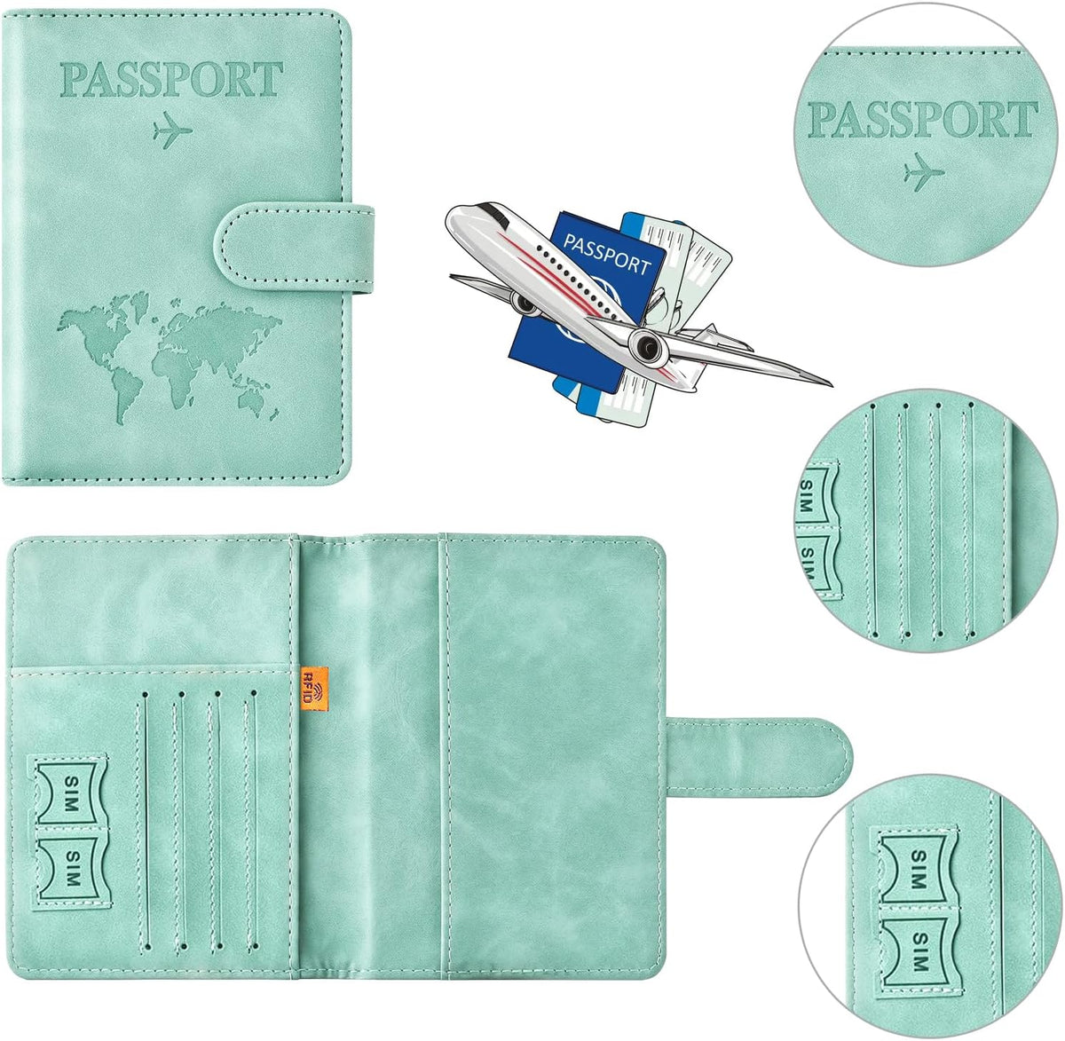 Family Passport Holder for Travel Women and Men RFID Blocking Passport Holder with Zipper Multi-functional Passport Wallet Passport Case Passport cover Travel Essentials