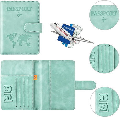 Family Passport Holder for Travel Women and Men RFID Blocking Passport Holder with Zipper Multi-functional Passport Wallet Passport Case Passport cover Travel Essentials