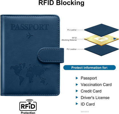 Family Passport Holder for Travel Women and Men RFID Blocking Passport Holder with Zipper Multi-functional Passport Wallet Passport Case Passport cover Travel Essentials